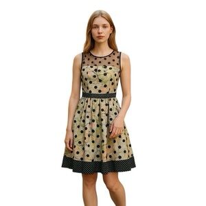 RYU By Anthropologie Black Dot Floral Party Cocktail Retro A Line Dress Sz M NWT